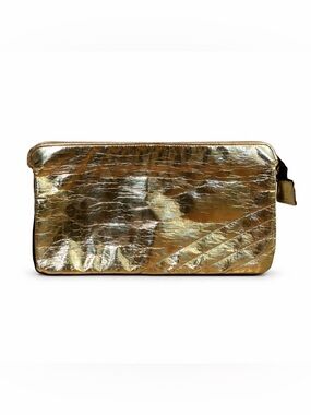 VINTAGE Woman's Metallic Gold YKK Zip Clutch Bag Purse Handbag